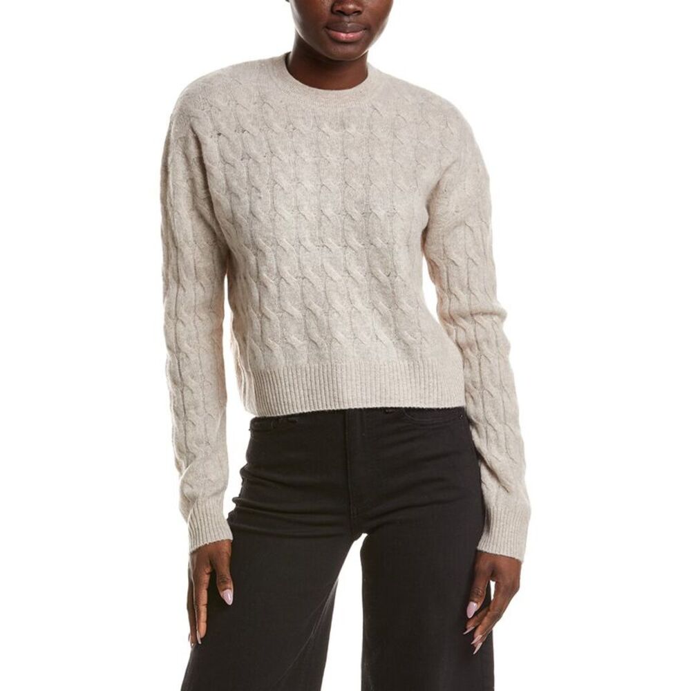 Naadam Womens  Cable Crewneck 100% Cashmere Sweater, Brown